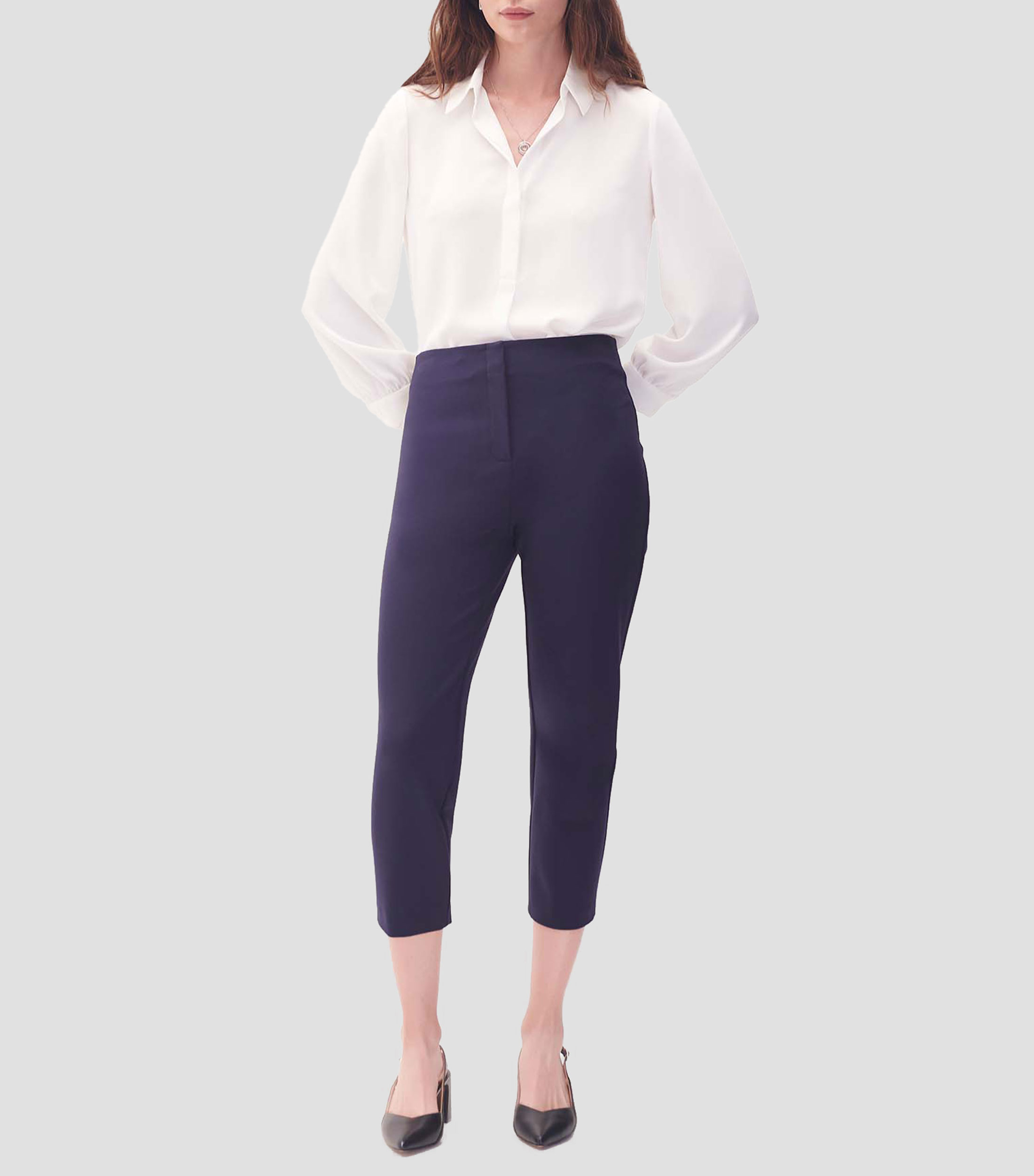 Pantalon Recto Tiro Alto de Punto Azul Marino Mujer